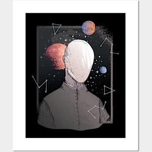 Faceless man over galaxy Posters and Art